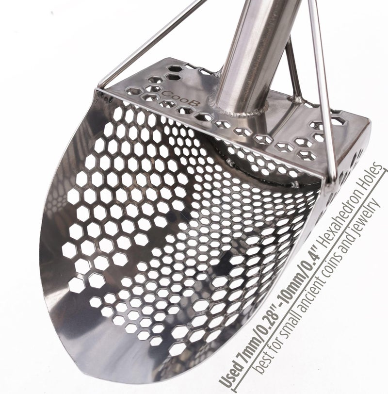 CooB Sand Scoop Shovel Metal Detector Monstrik V1, Sand Scoops Treasure Detecting, Metal Detector Hunting Tool, Stainless Steel, Mixed Hexahedron Holes - Image 4